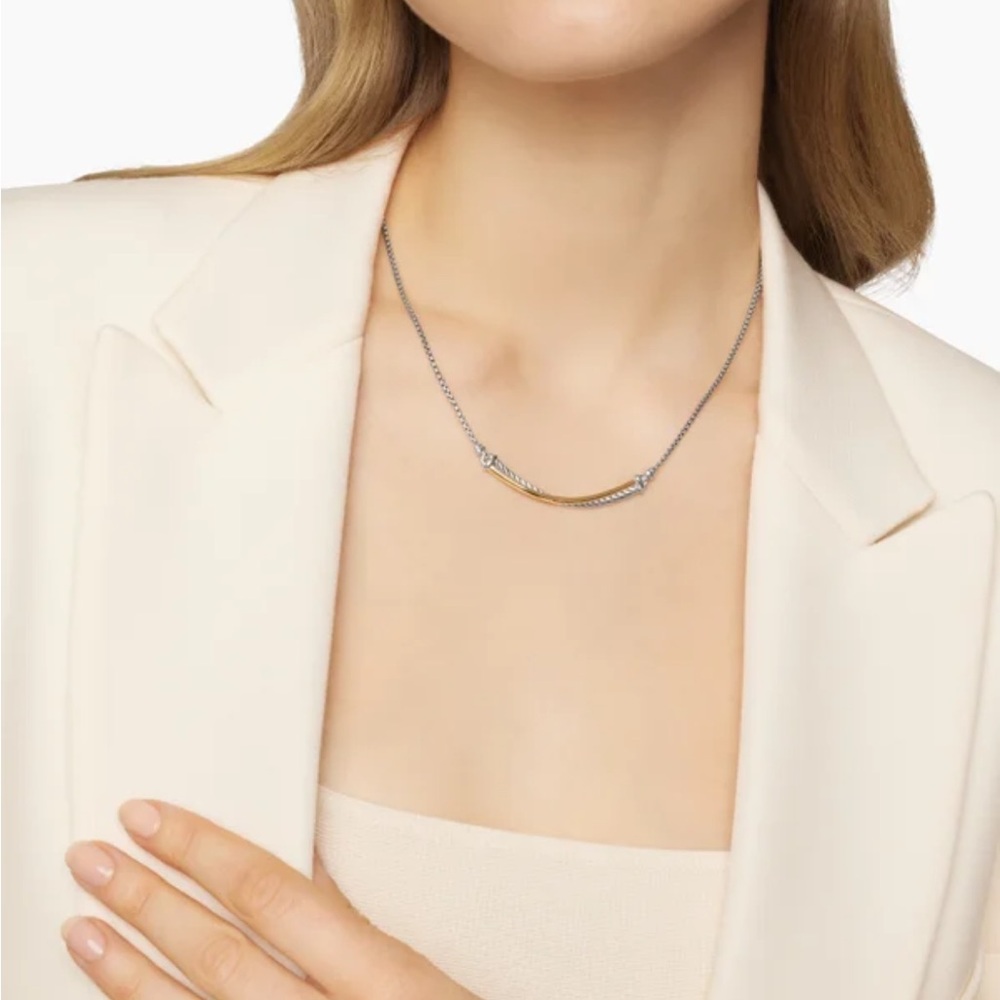 David Yurman CROSSOVER BAR NECKLACE Sterling Silver with 18K Yellow Gold - Picture 7 of 7